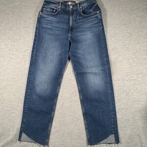Rag & Bone Jeans Womens 32 Blue Harlow Mid Rise Straight Raw Hem Crop Stretch